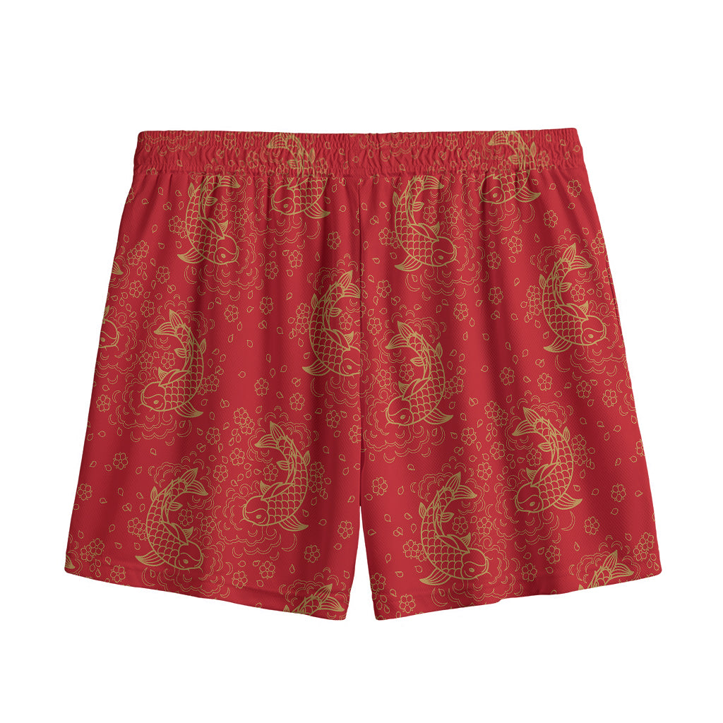 Chinese Koi Fish Pattern Print Mesh Shorts