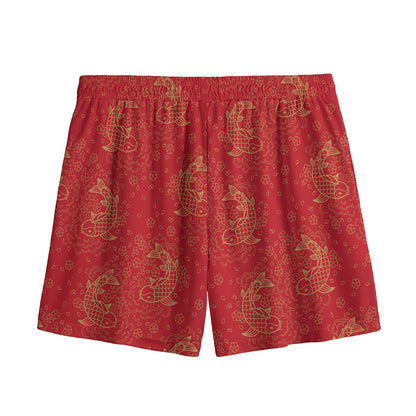 Chinese Koi Fish Pattern Print Mesh Shorts