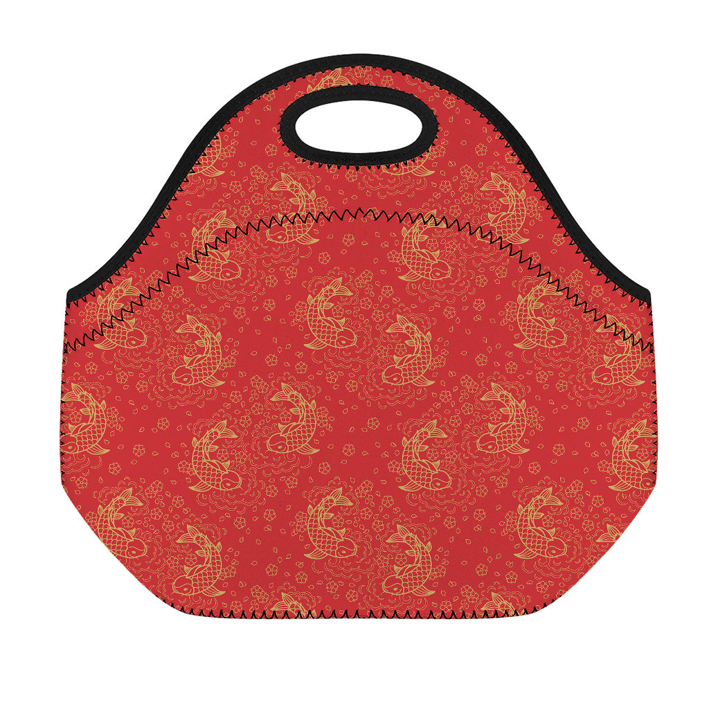 Chinese Koi Fish Pattern Print Neoprene Lunch Bag