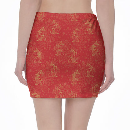Chinese Koi Fish Pattern Print Pencil Mini Skirt