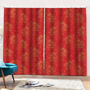 Chinese Koi Fish Pattern Print Pencil Pleat Curtains