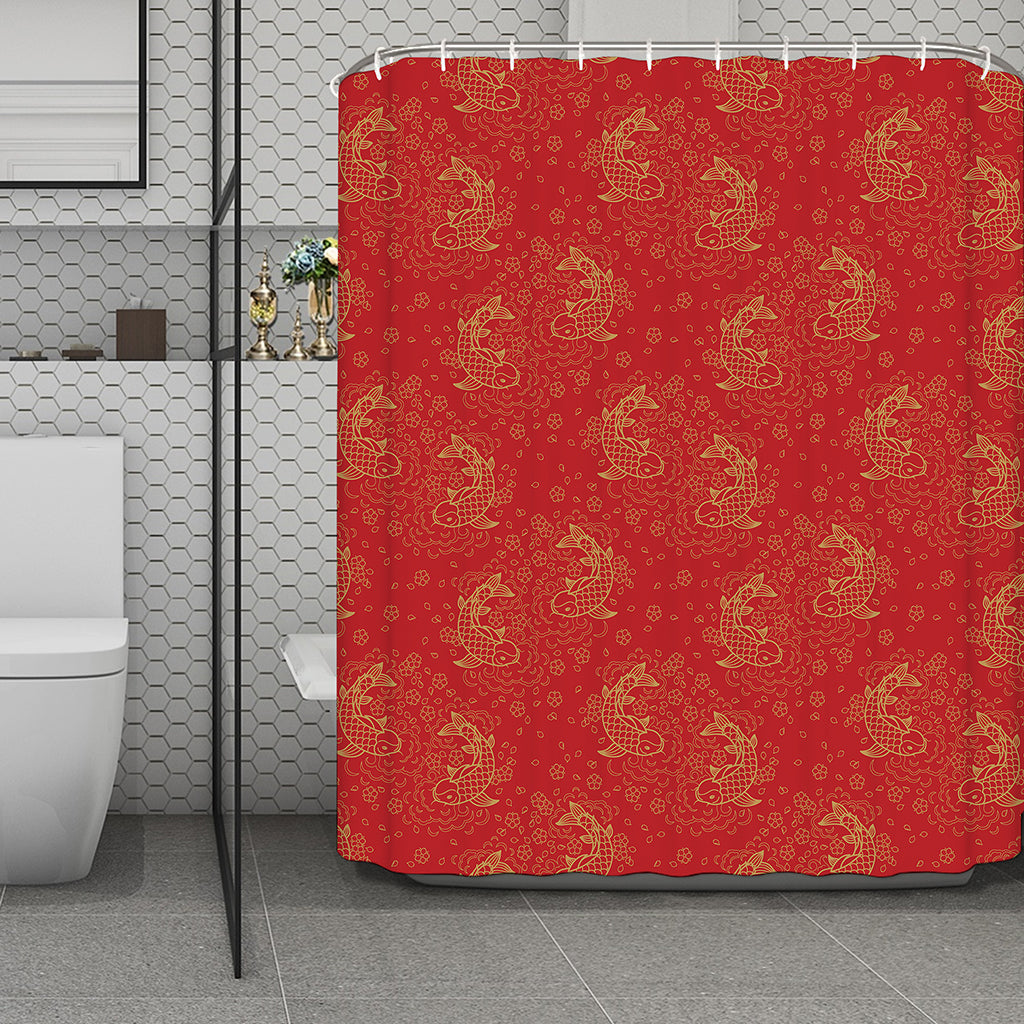 Chinese Koi Fish Pattern Print Polyester Shower Curtain