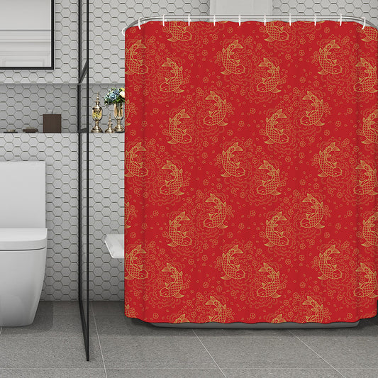 Chinese Koi Fish Pattern Print Polyester Shower Curtain