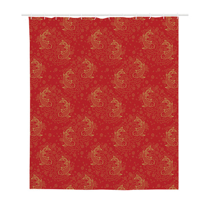 Chinese Koi Fish Pattern Print Polyester Shower Curtain