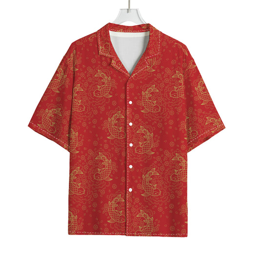 Chinese Koi Fish Pattern Print Rayon Hawaiian Shirt