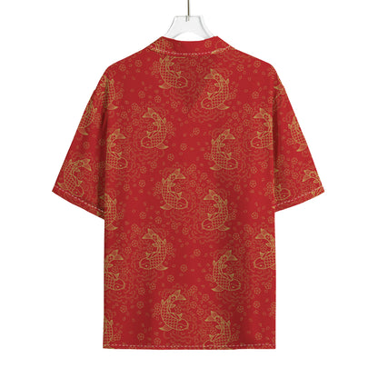 Chinese Koi Fish Pattern Print Rayon Hawaiian Shirt