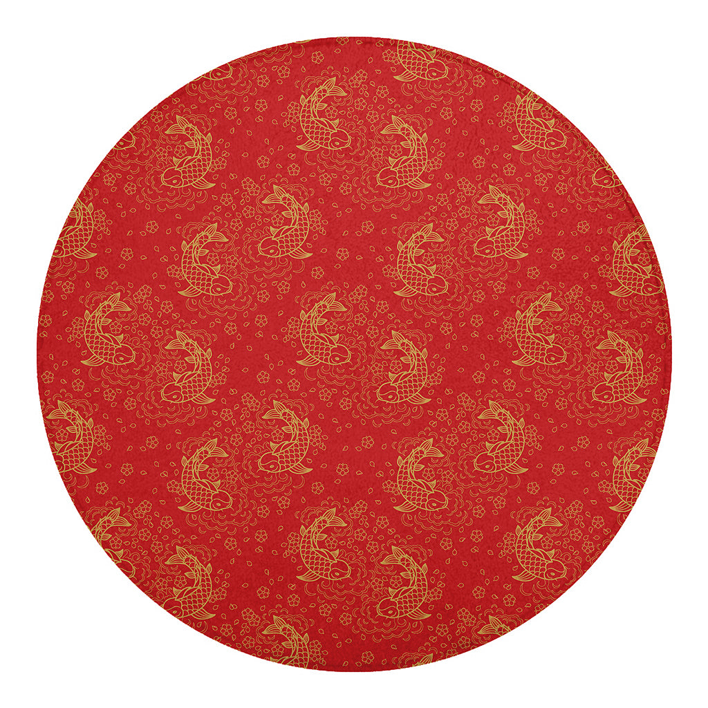Chinese Koi Fish Pattern Print Round Blanket