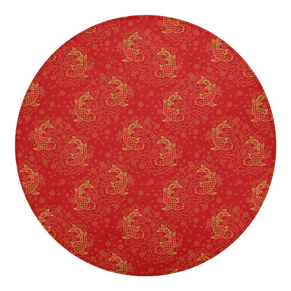Chinese Koi Fish Pattern Print Round Blanket