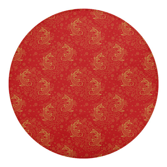 Chinese Koi Fish Pattern Print Round Blanket