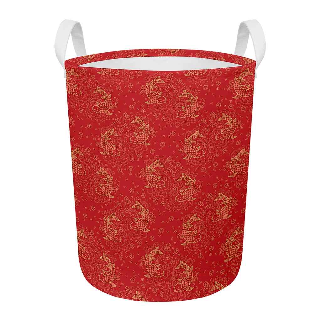 Chinese Koi Fish Pattern Print Round Laundry Basket