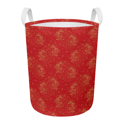 Chinese Koi Fish Pattern Print Round Laundry Basket