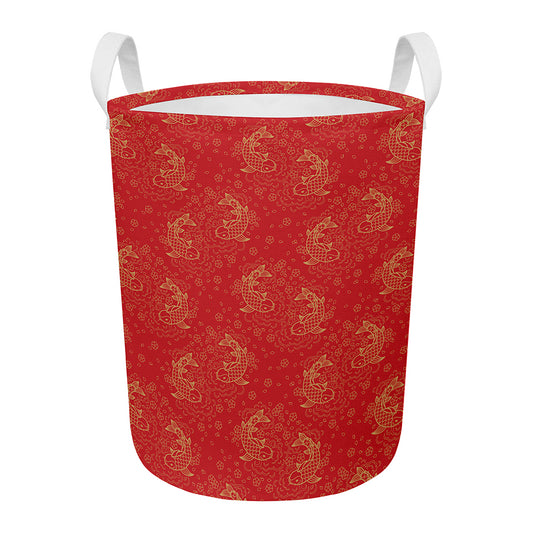 Chinese Koi Fish Pattern Print Round Laundry Basket