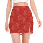 Chinese Koi Fish Pattern Print Side Slit Mini Skirt