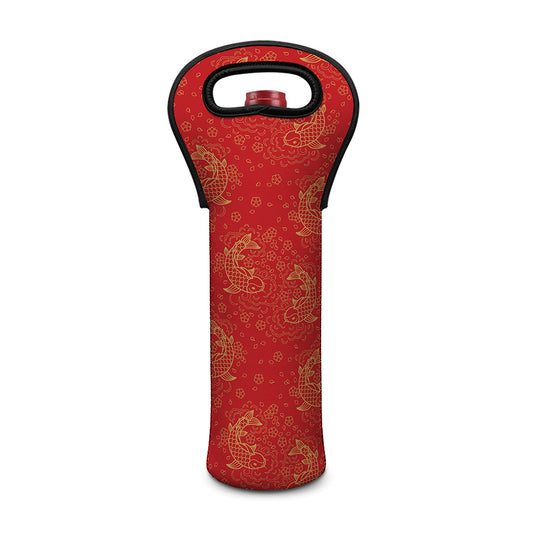 Chinese Koi Fish Pattern Print Single Neoprene Wine Tote