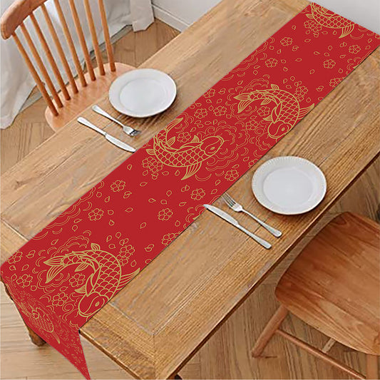 Chinese Koi Fish Pattern Print Table Runner