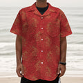 Chinese Koi Fish Pattern Print Textured Short Sleeve Shirt