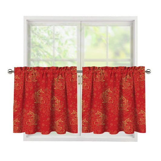 Chinese Koi Fish Pattern Print Tier Curtains