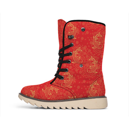 Chinese Koi Fish Pattern Print Winter Boots