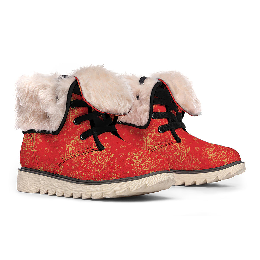 Chinese Koi Fish Pattern Print Winter Boots