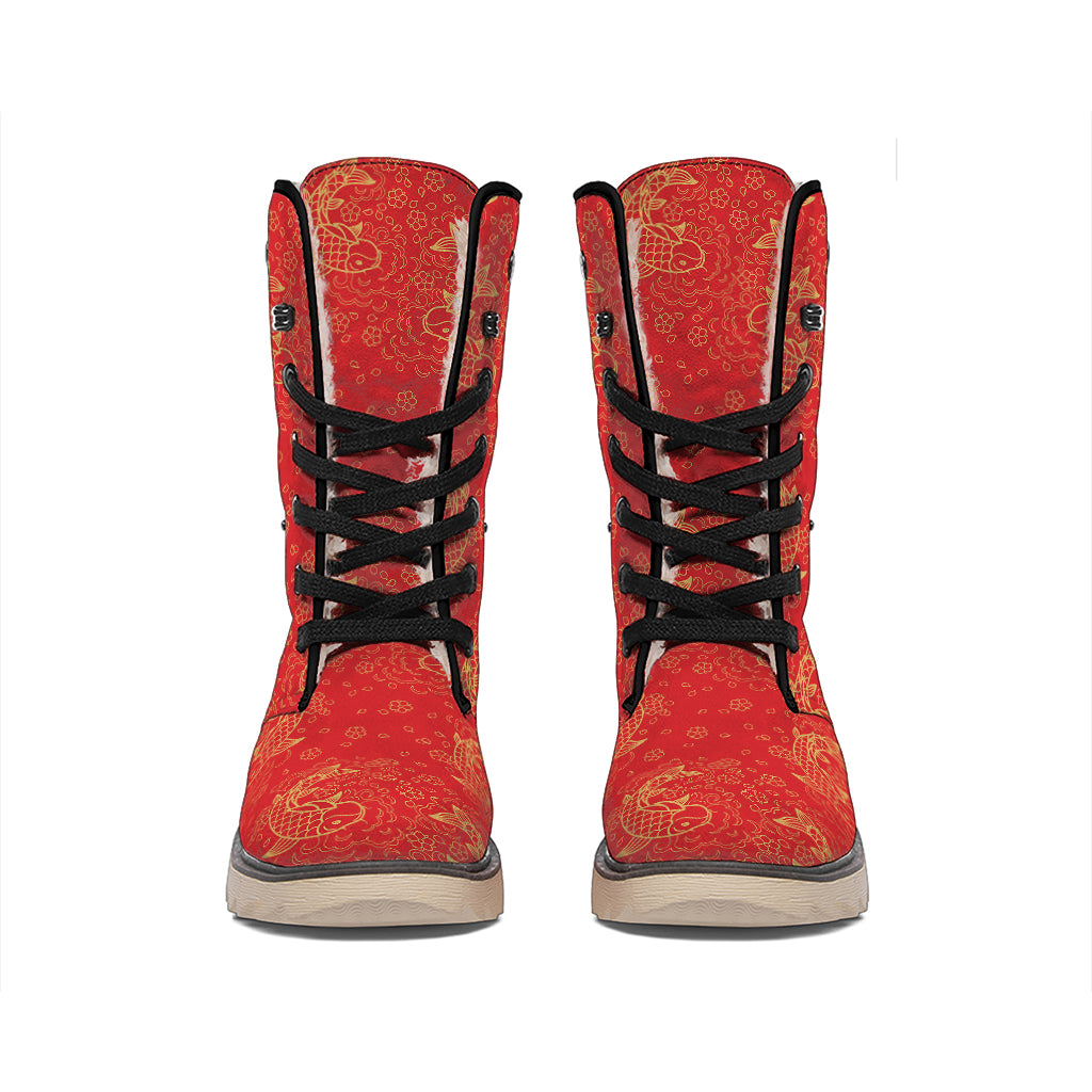 Chinese Koi Fish Pattern Print Winter Boots