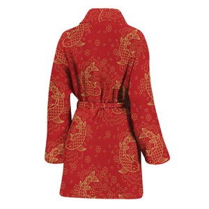 Chinese Koi Fish Pattern Print Women's Bathrobe