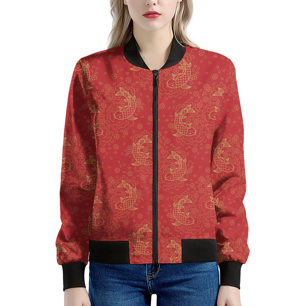 Chinese Koi Fish Pattern Print Women's Bomber Jacket