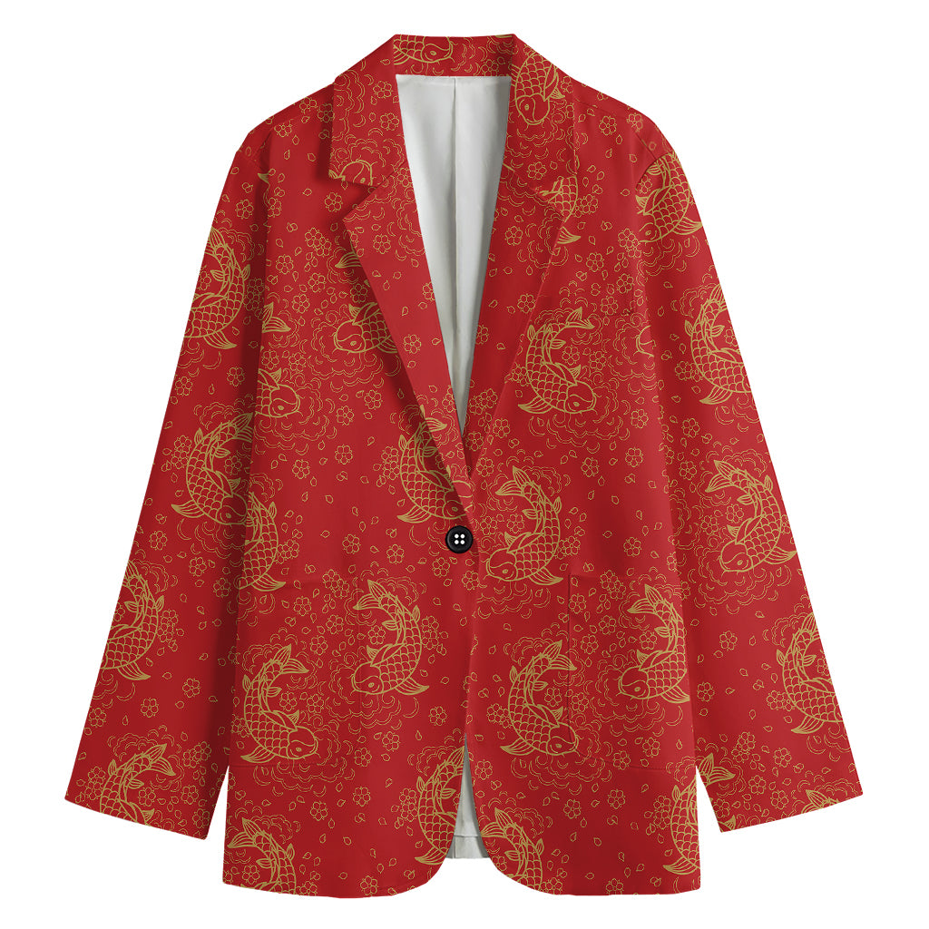 Chinese Koi Fish Pattern Print Women's Cotton Blazer