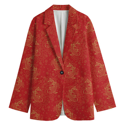 Chinese Koi Fish Pattern Print Women's Cotton Blazer