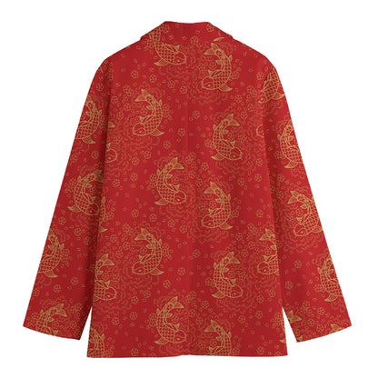 Chinese Koi Fish Pattern Print Women's Cotton Blazer