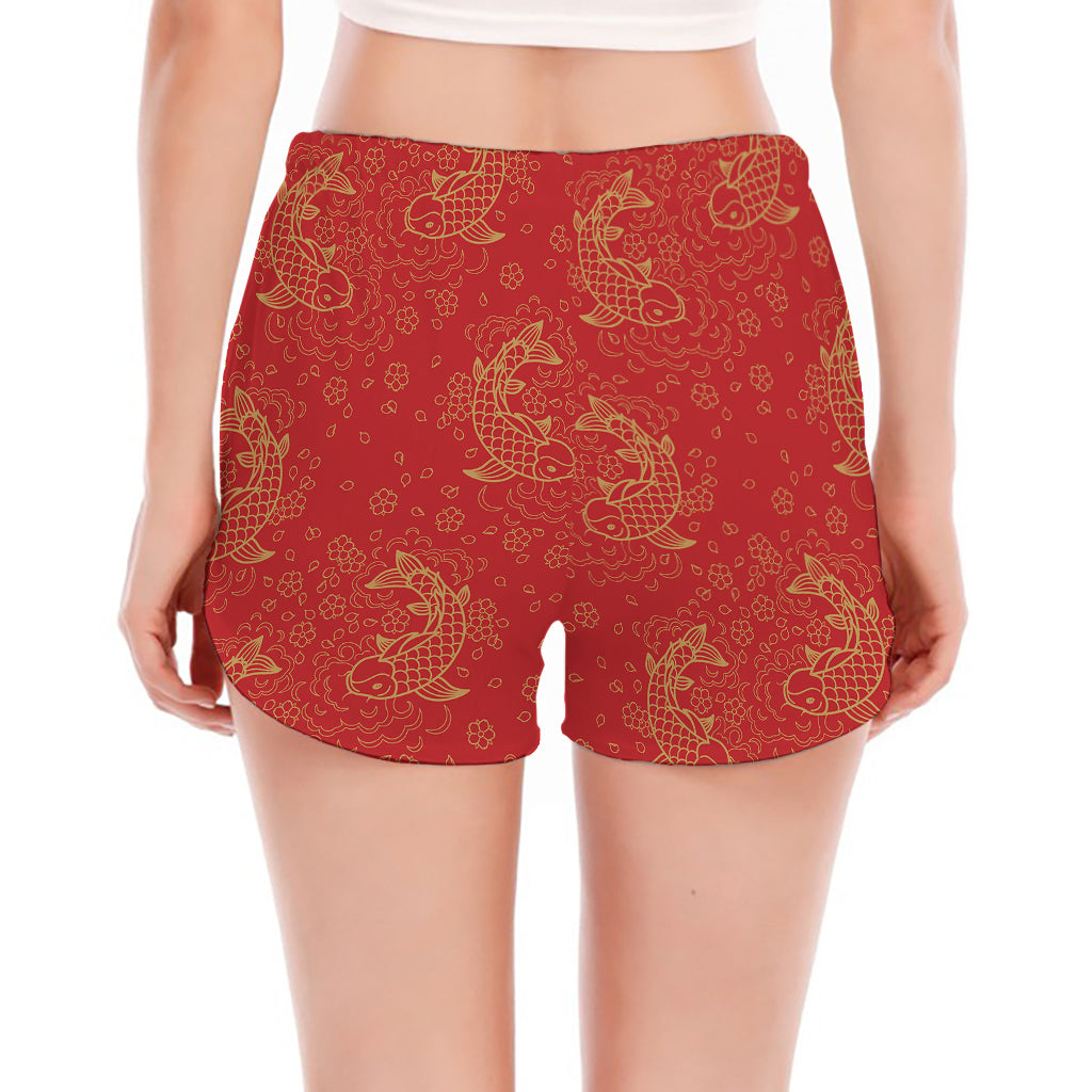 Chinese Koi Fish Pattern Print Women's Split Running Shorts