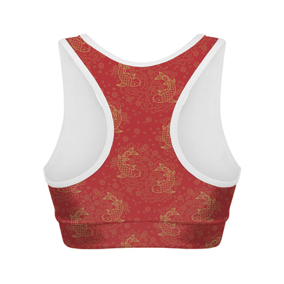 Chinese Koi Fish Pattern Print Women's Sports Bra
