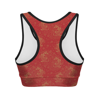 Chinese Koi Fish Pattern Print Women's Sports Bra