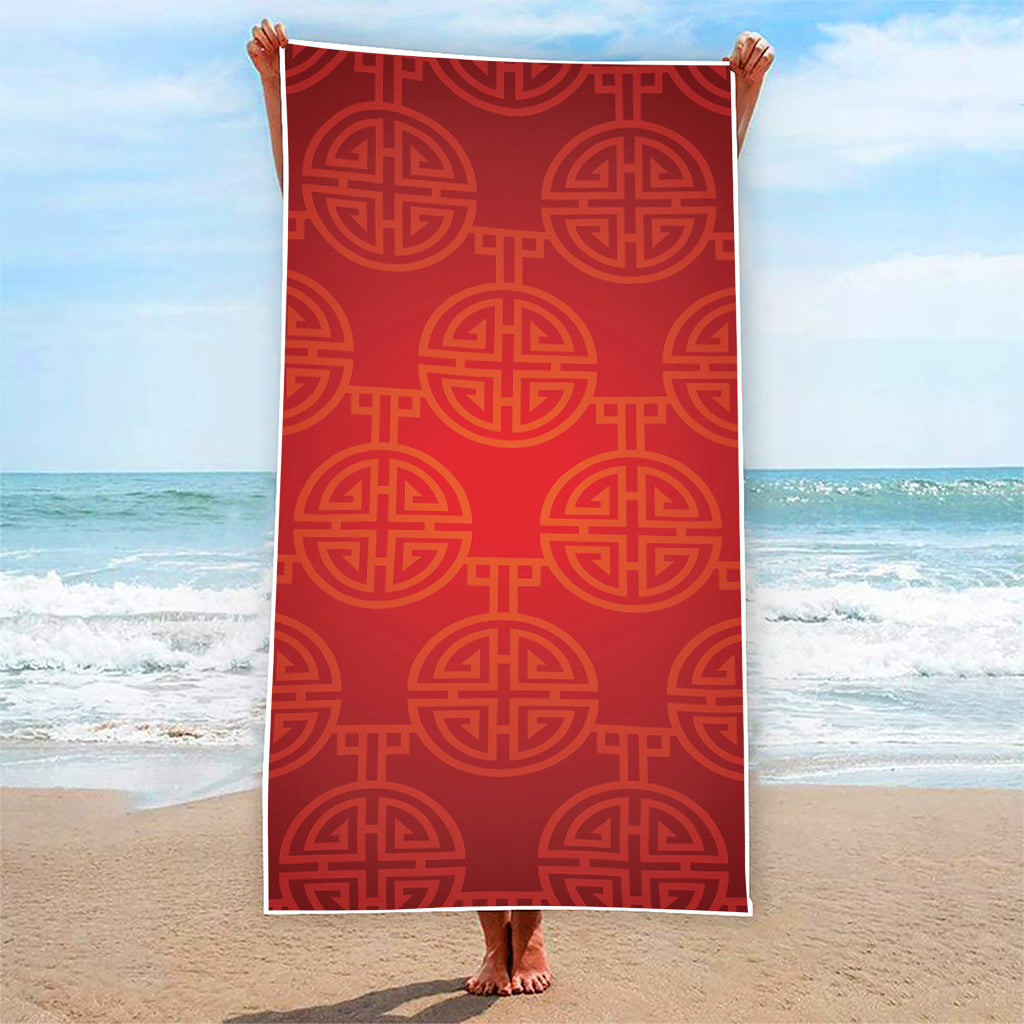 Chinese Lu Symbol Pattern Print Beach Towel