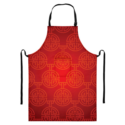 Chinese Lu Symbol Pattern Print Bib Apron With Pocket