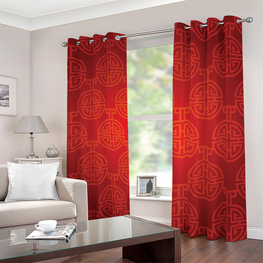 Chinese Lu Symbol Pattern Print Blackout Grommet Curtains