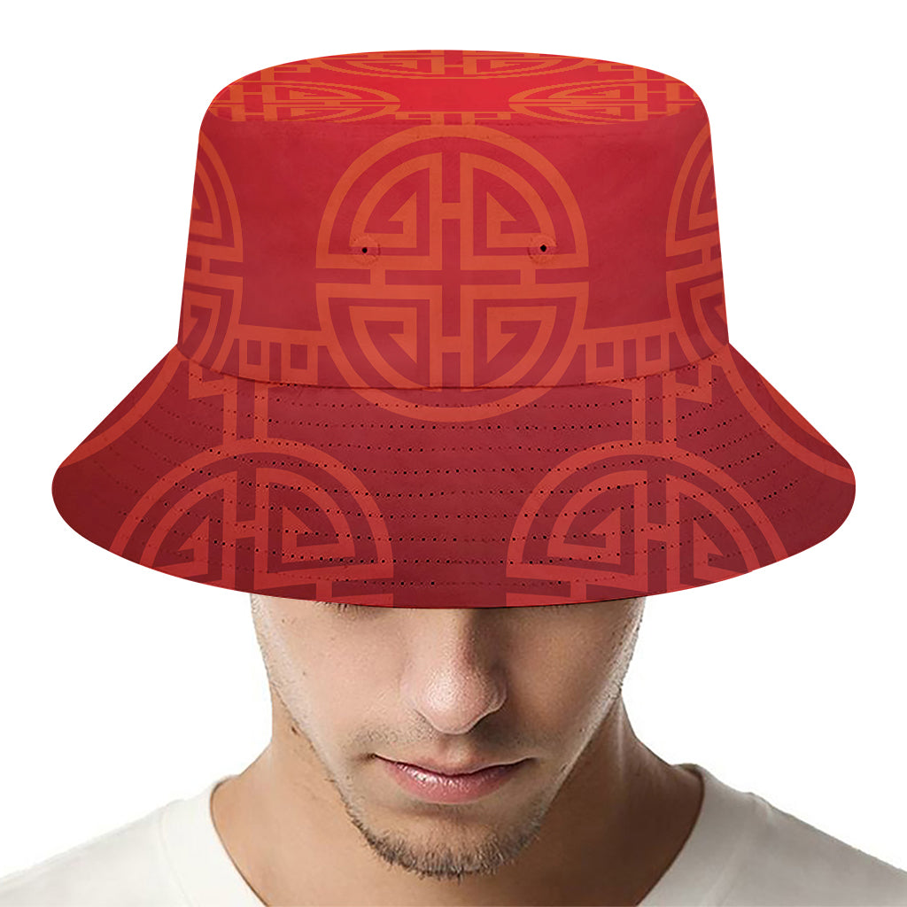 Chinese Lu Symbol Pattern Print Bucket Hat