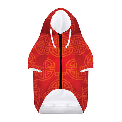 Chinese Lu Symbol Pattern Print Dog Zip Up Hoodie