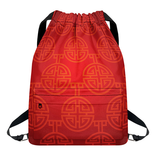 Chinese Lu Symbol Pattern Print Drawstring Backpack