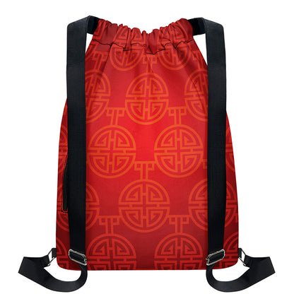 Chinese Lu Symbol Pattern Print Drawstring Backpack