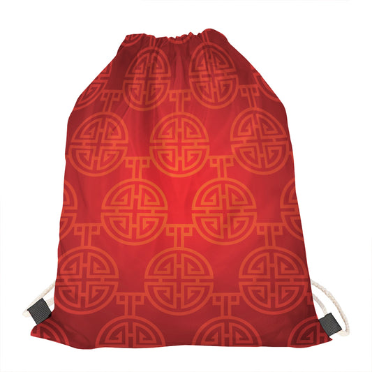Chinese Lu Symbol Pattern Print Drawstring Bag