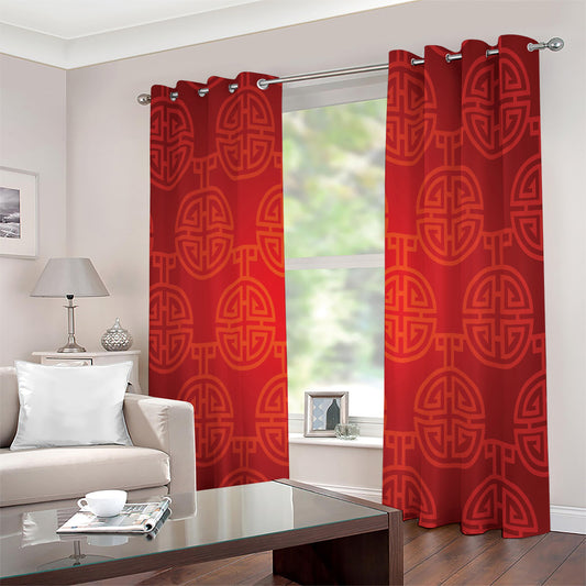 Chinese Lu Symbol Pattern Print Extra Wide Grommet Curtains