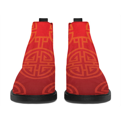 Chinese Lu Symbol Pattern Print Flat Ankle Boots
