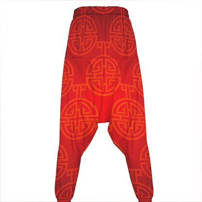 Chinese Lu Symbol Pattern Print Hammer Pants