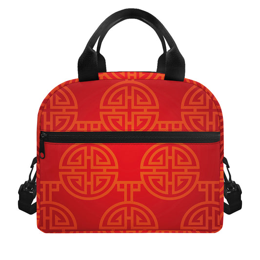 Chinese Lu Symbol Pattern Print Insulated Lunch Bag
