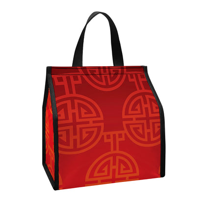 Chinese Lu Symbol Pattern Print Insulated Lunch Tote