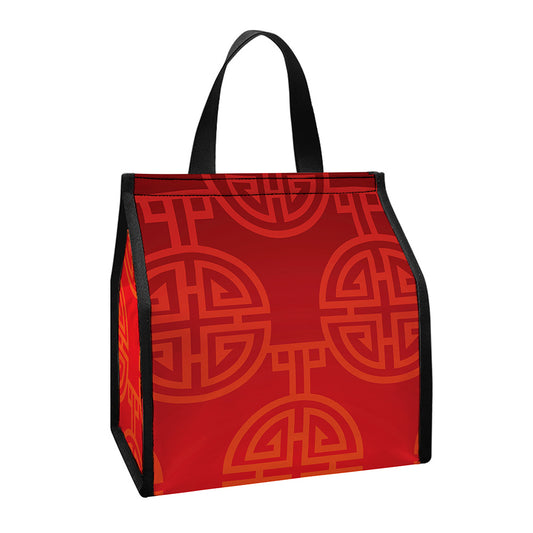Chinese Lu Symbol Pattern Print Insulated Lunch Tote