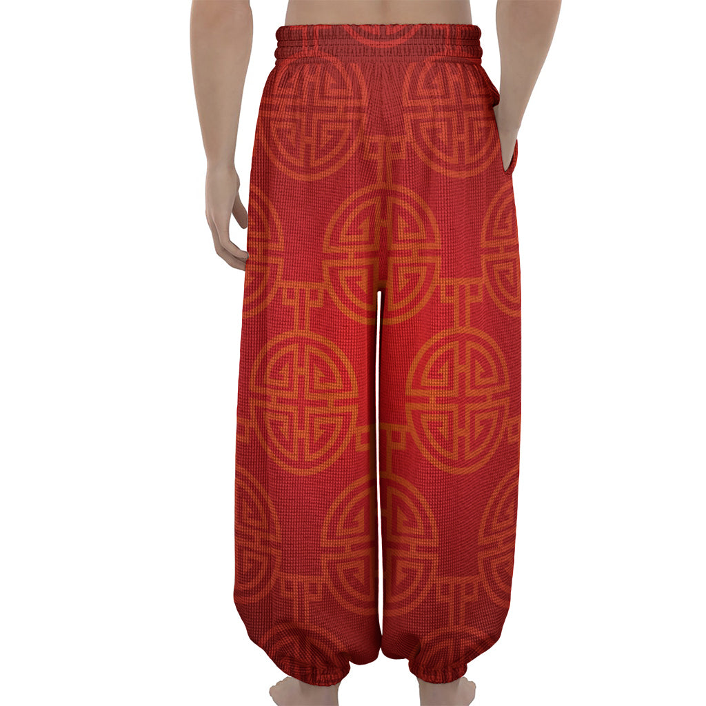 Chinese Lu Symbol Pattern Print Lantern Pants