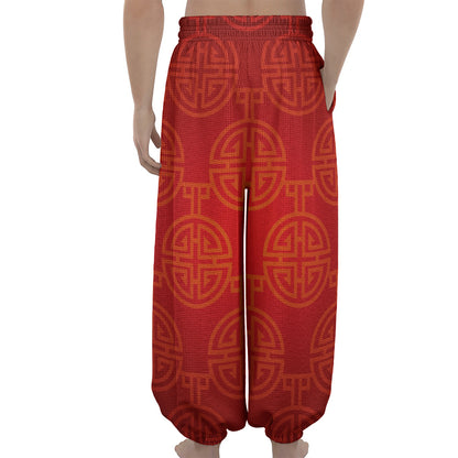 Chinese Lu Symbol Pattern Print Lantern Pants