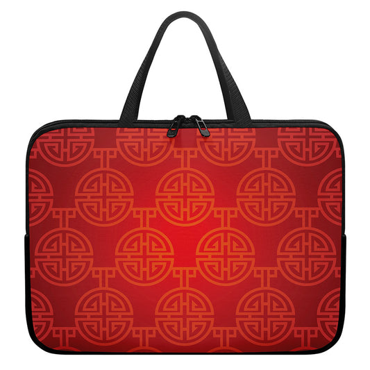 Chinese Lu Symbol Pattern Print Laptop Sleeve With Handle