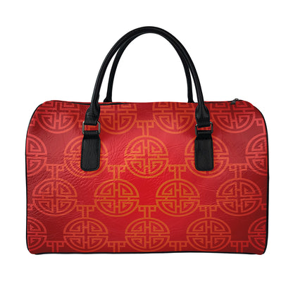 Chinese Lu Symbol Pattern Print Leather Duffle Bag